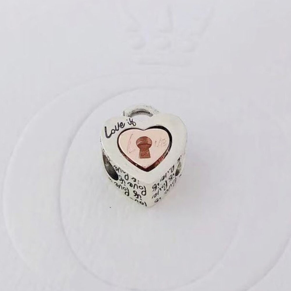 Pandora Two-tone Padlock Splittable Heart Charm